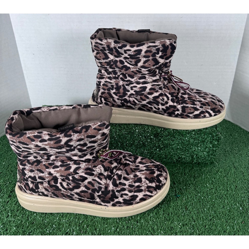 Hey Dude Margot Eco Leopard Nut Puffer Boots Women's Size 7 Warm Cozy Winter
